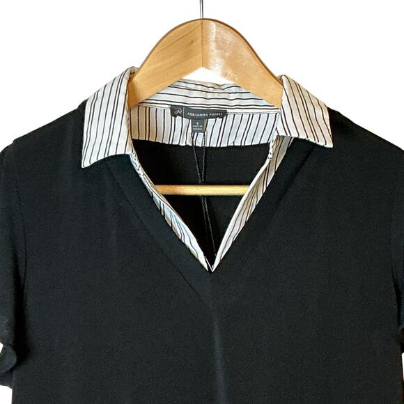 Adrianna Papell Striped Collared Knit V-Neck Flutter Sleeve Top Womens Small NWT - Picture 4 of 13